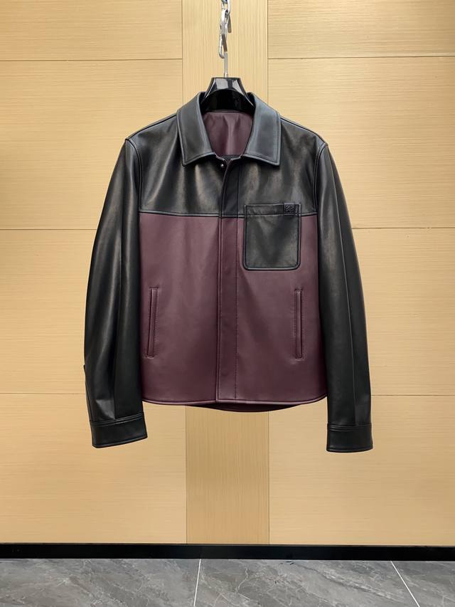 Loewe 25Fw Men's Lambskin Shirt Vintage Effect Nappa Calfskin Pullover with Clas