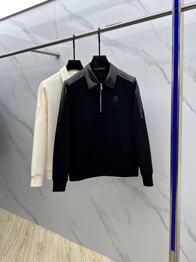 Lp2540Ss Early Autumn New Arrival: Lapel Leather Zipper Sweatshirt. Made with ex
