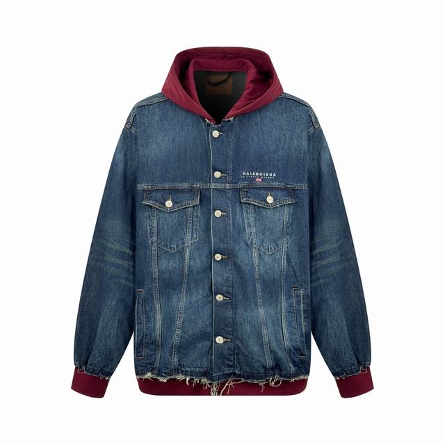 Balenciaga Embroidered Denim Hooded Jacket. Made with custom-fitted misty blue l