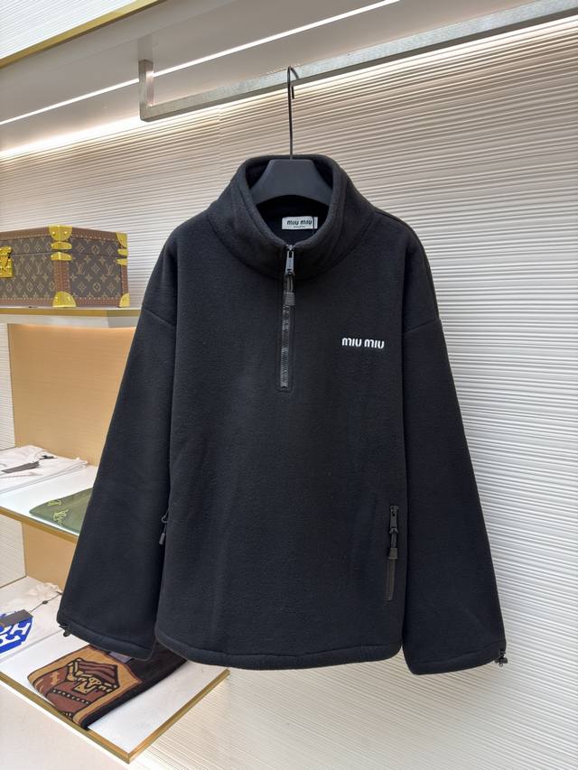 Miu Miu Cotton Fleece Stand Collar Long-Sleeve Sweatshirt Original: Purchased fr