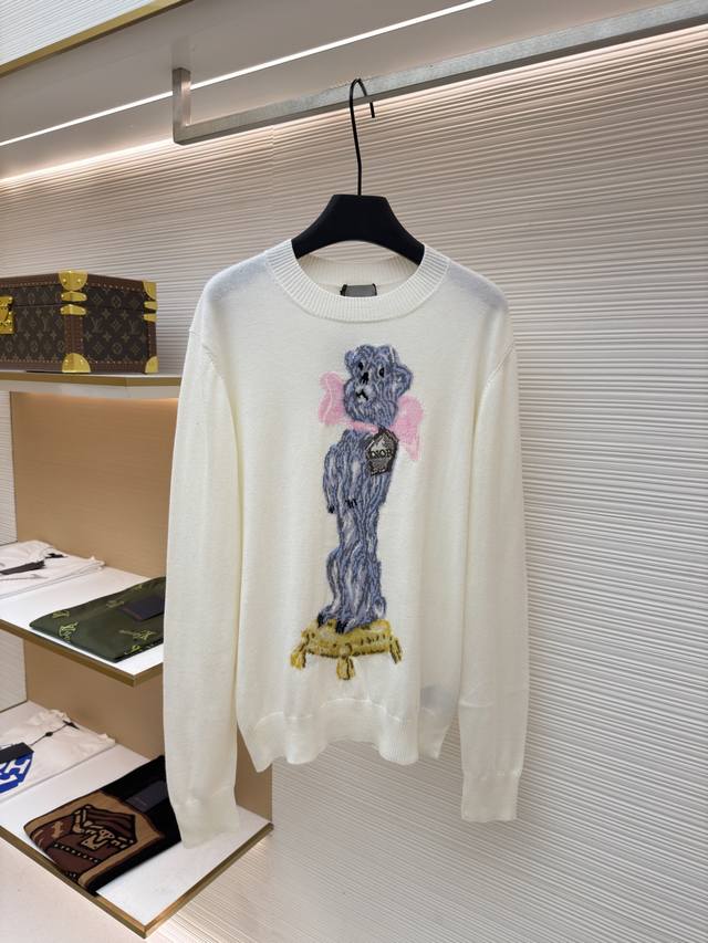 Dior Patterned Jacquard Crew Neck Pullover Long Sleeve Cashmere Sweater Authenti