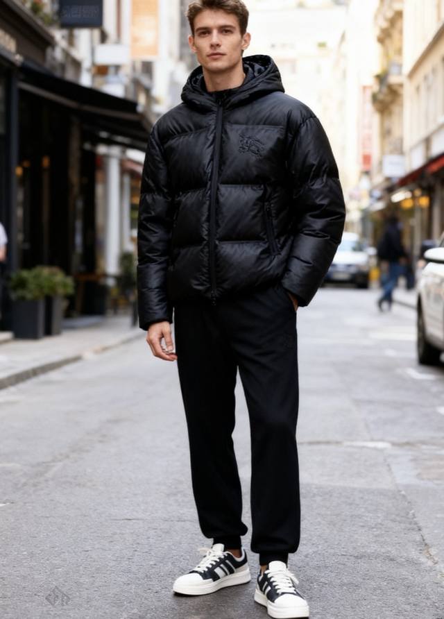 Burberry*Ry 2025 Autumn/Winter New Arrival! Stylish Men's Black Hooded Down Jack