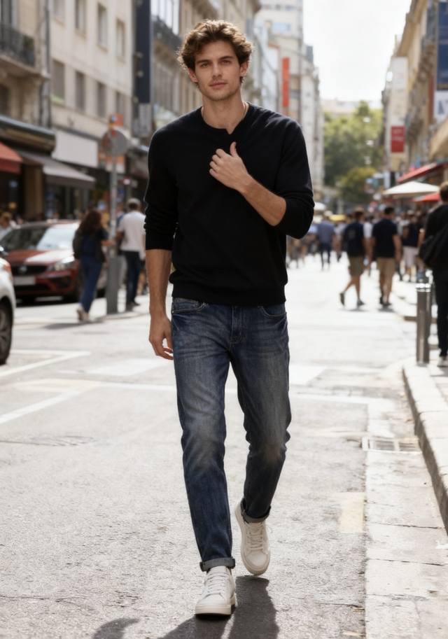 Loewe. 2025 Autumn New Arrival! Stylish Men's Blue Casual Jeans. A leather patch