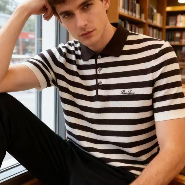 Lp. 2025 Autumn New Arrival Men's Striped Lapel Polo Knit Sweater. High-end cust