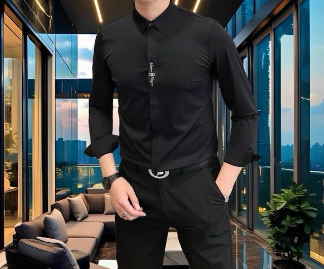 Ferragamo 2025 New Men's Casual Long-Sleeved Shirt, Original Design, Available N