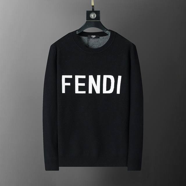 New winter round neck pullover sweater with classic Fendi letter jacquard, styli
