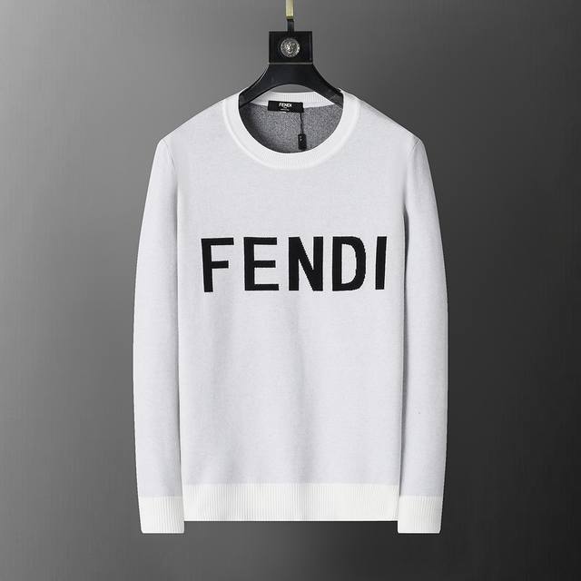New winter round neck pullover sweater with classic Fendi letter jacquard, styli
