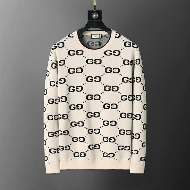 New winter round neck pullover sweater with classic double G letter jacquard. St