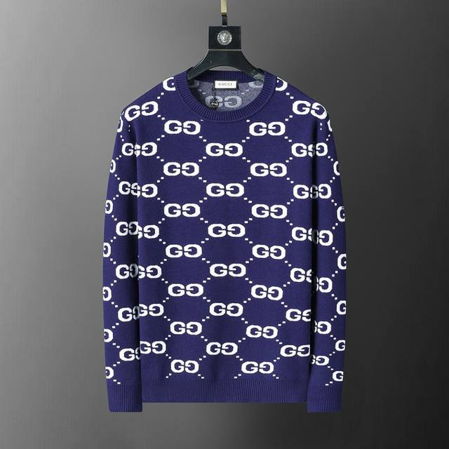 New winter round neck pullover sweater with classic double G letter jacquard, st