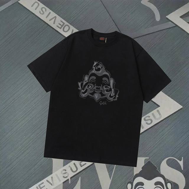 F250 Evisu Fortune God - New Smiling Buddha Head Print Short-Sleeve Casual Loose