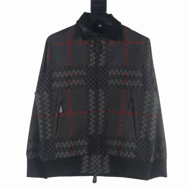 High-quality Burberry 23Fw pixelated check wool blend Harrington patchwork leath