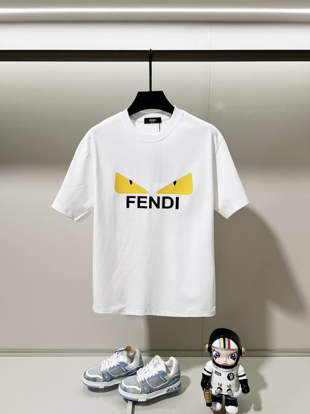 Fendi 300g Crew Neck Pure Cotton Short Sleeve T-Shirt, Thick 3D Silicone Monster