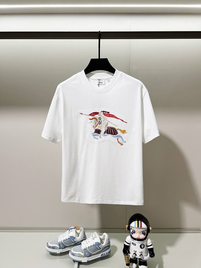 Burberry 300g Crew Neck Short Sleeve T-Shirt, featuring a colorful color-blocked