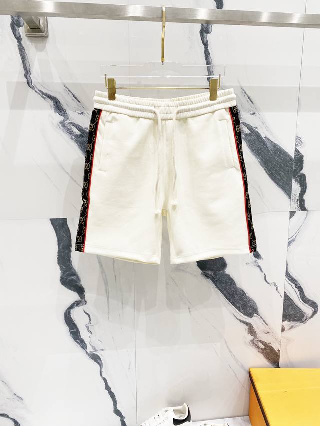 Gucci Custom Space Cotton Fabric Shorts, Red Edge Gg Ribbon Jacquard Logo Patchw