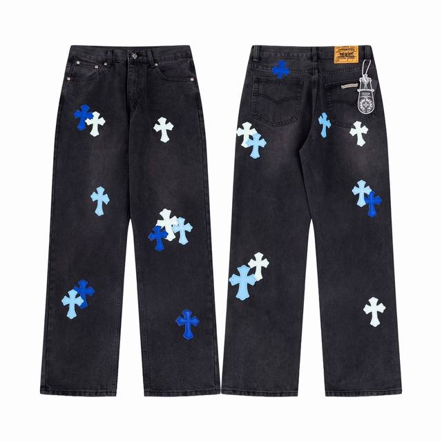 Top-tier version! Ch Chrome Hearts purple leather cargo pants with Chrome Hearts