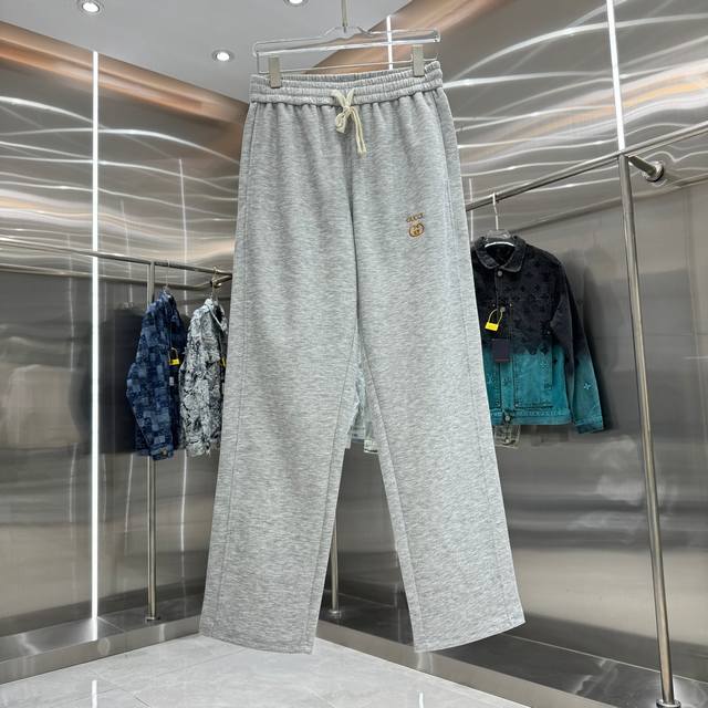 Gucci 2025 Autumn/Winter New Style Logo Double G Embroidered Casual Pants, 360g