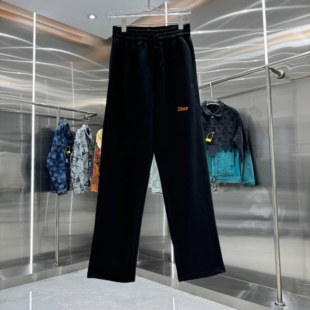 Dior 2025 Fall/Winter New Logo Embroidered Casual Pants, 360g Weight Custom Fabr