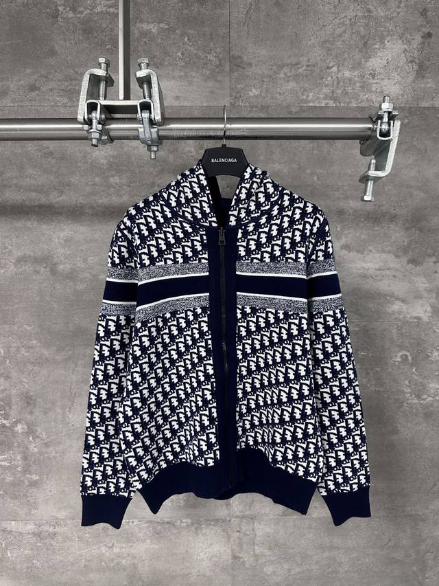 Dior 25Fw Monogram Letter Reversible Knit Hooded Zip-Up Jacket Custom cashmere a