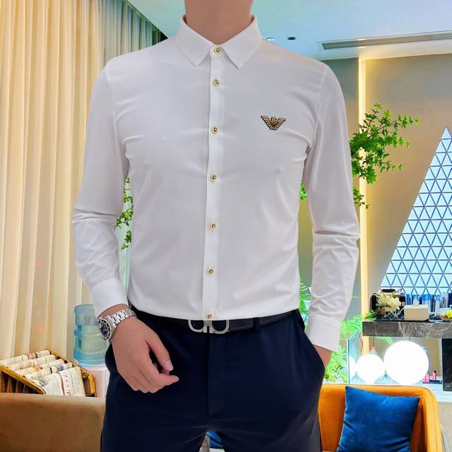 Seamless Nylon/Spandex Long-Sleeve Shirt Simple European Light Luxury Style M-4X