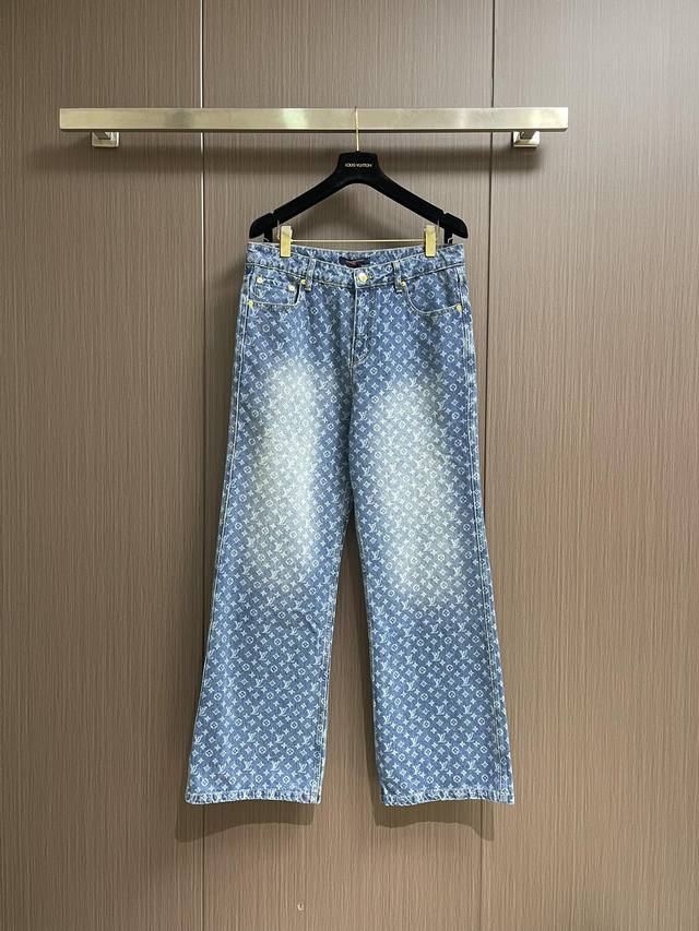 LV all-over flared jeans, made with custom blue-tight pure cotton classic patter