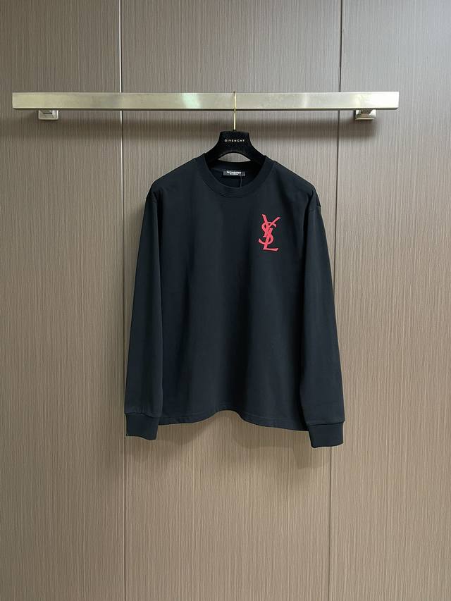 YSL Saint Laurent 2025Ss Flocked Print Long-Sleeve T-Shirt Custom G Cotton Doubl