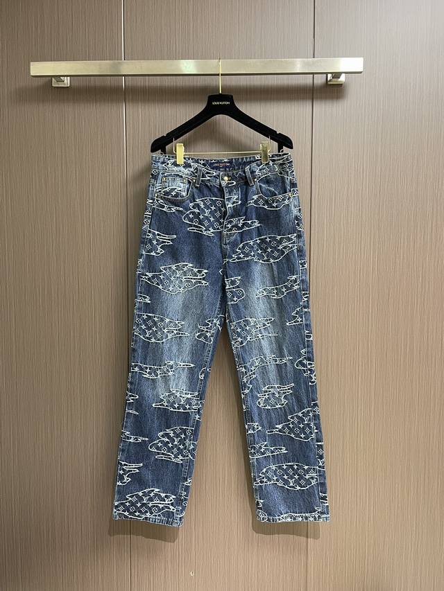 Lv 2025Fw Autumn/Winter New Arrival Auspicious Cloud Embroidery Monogram Jeans.