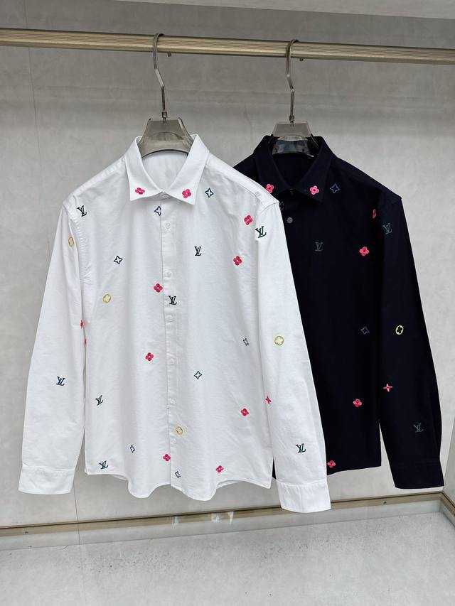 LV Unisex! Embroidered Shirt! The all-over embroidery breaks the silence. The cl