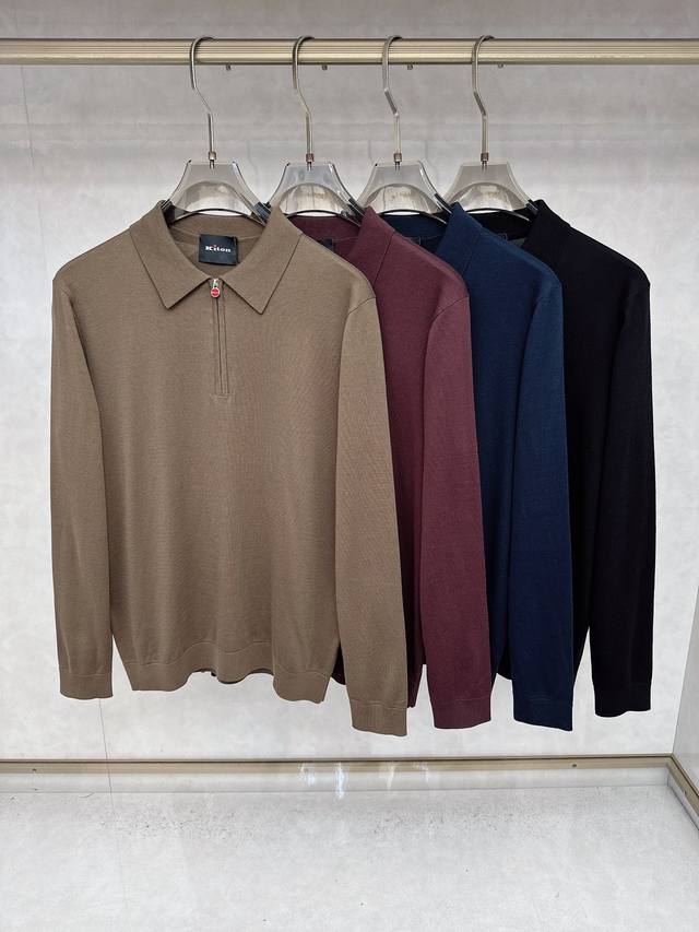 Kiton Half-Zip Collar Knit Sweater, made with premium Merino wool, lightweight a