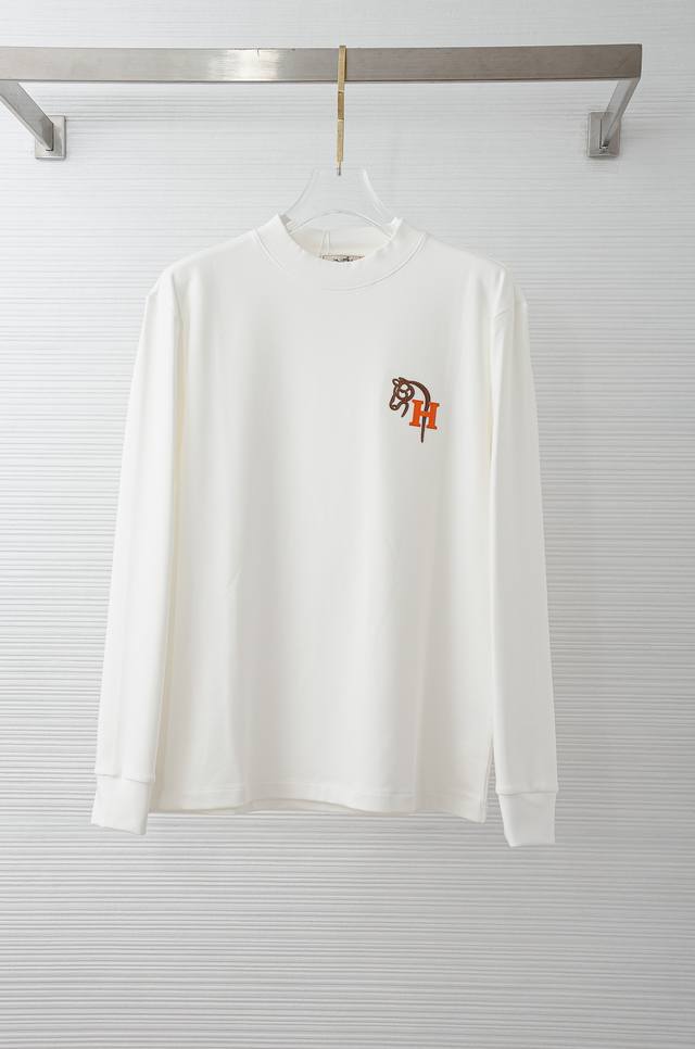 H Brand 25Fw Autumn/Winter New 3D Embroidered Men's Long-Sleeve T-Shirt# The foc