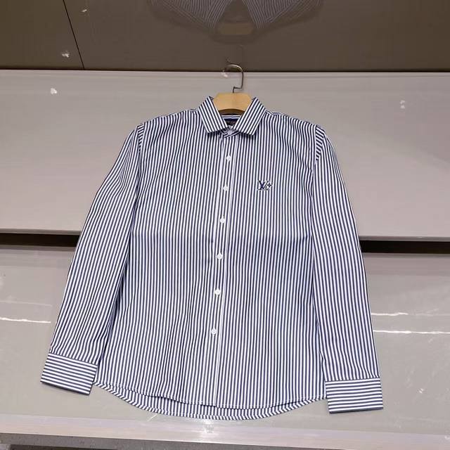 New Louis Vuitton Men's Casual Embroidered Striped Fashion Long-Sleeve Shirt, 20