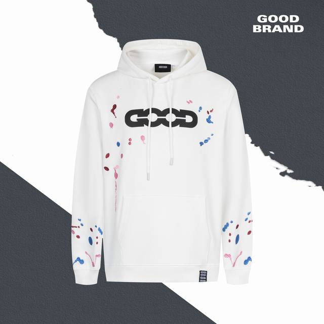 Style No. Sl311 Goodbrand Splatter Letter Print Drawstring Hooded Sweatshirt Fab