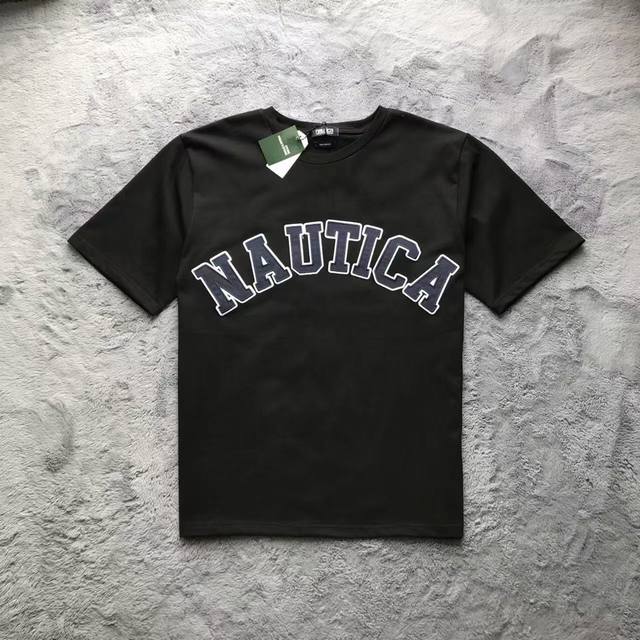 Hasegawa Nautica Japan Felt Pach Arch Logo Embroidered Round Neck Short Sleeve T