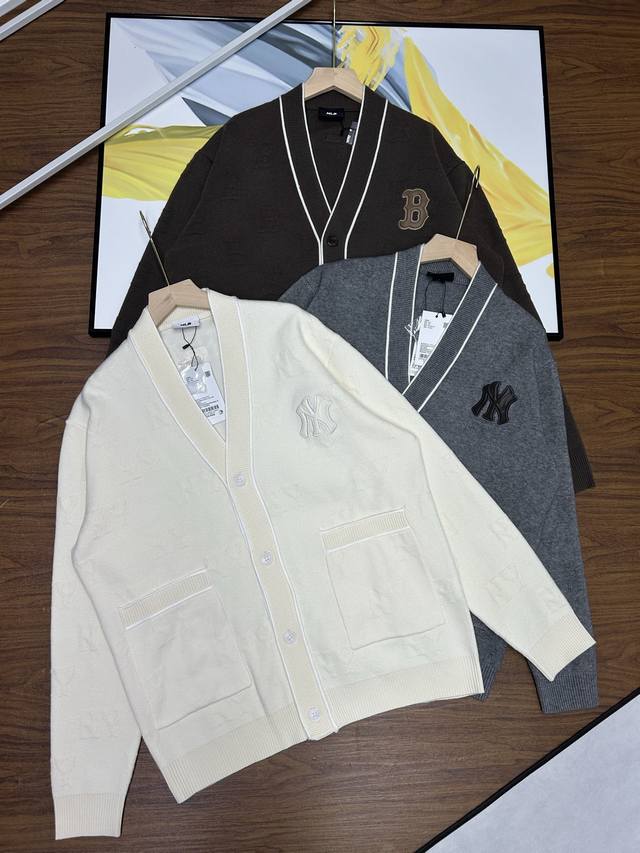 Mlb Official Unisex Couple Style Fashionable Embossed Monogram Knit Cardigan, Au