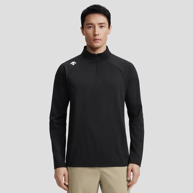 Descente Men's Half-Zip Base Layer Top, Two-Color Training Sports Fitness Half-Z