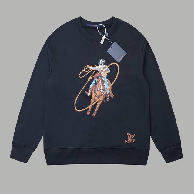 High-quality Louis Vuitton 1V Embroidered Western Horse Crew Neck Sweatshirt. A