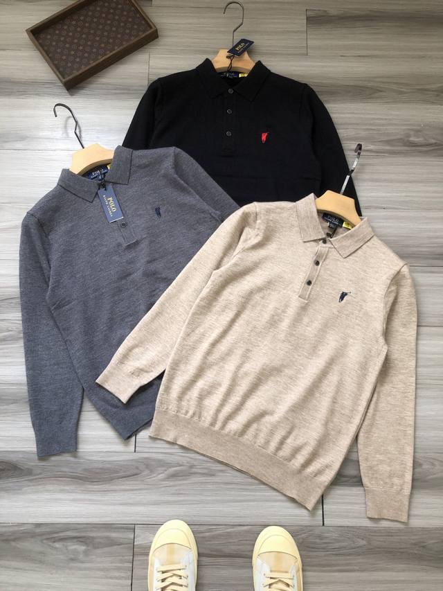 Ralph Lauren Men's Wool Blend Polo Shirt with Small Logo Polo Embroidery. Color: