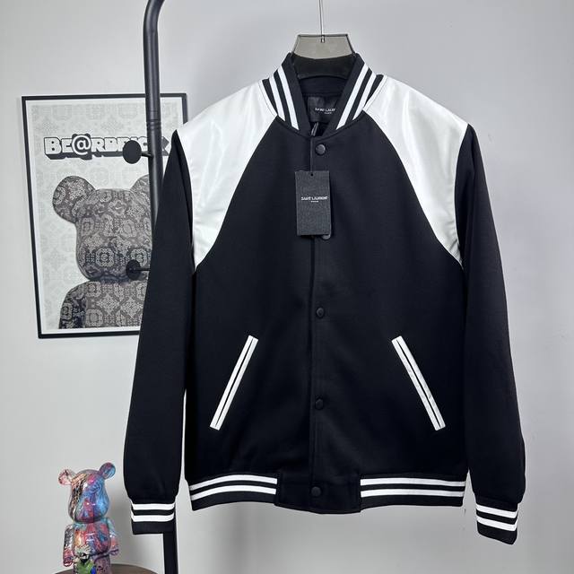 Style No.: Z50 Saint Laurent Black and White Leather and Wool Trim Baseball Jack