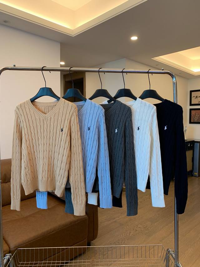 Ralph Pony V-neck cable knit pullover sweater. The V-neck always makes the weare