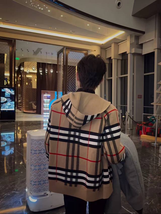 Women's Clothing Burberry New Plaid Hooded Zip-Up Sweater Cardigan The big hood