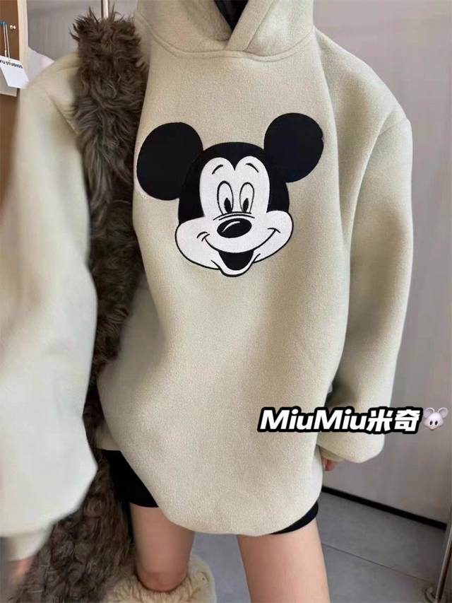 Women's Clothing Miumiu Miu Miu 25Ss Mickey Embroidered Fleece-Lined Hooded Swea