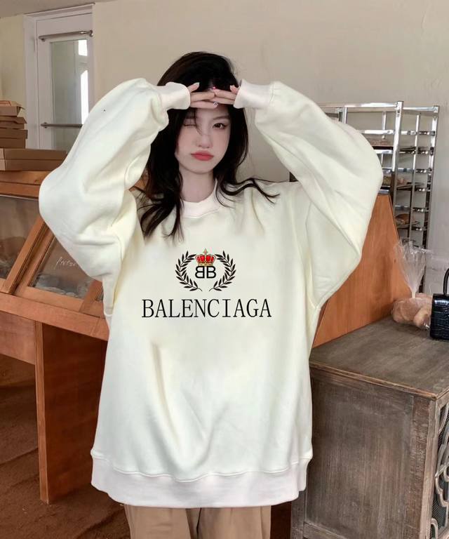 Balenciaga Crown Wheat Ear Spring/Autumn Crew Neck Sweatshirt. Original fabric,