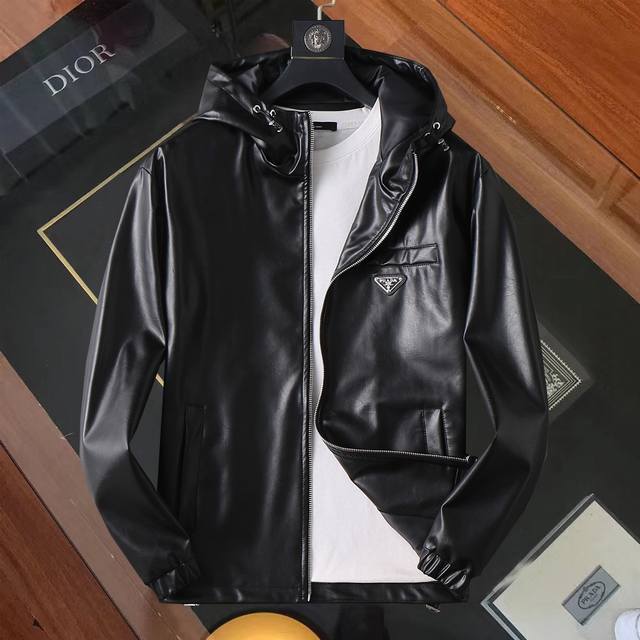 Same style as Prada official website! 2025 Spring/Autumn New Men's Leather Jack