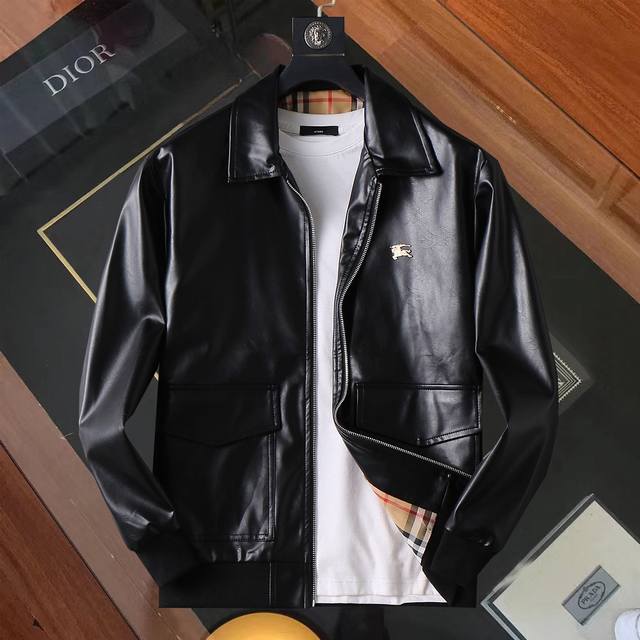 Same style as Burberry official website! 2025 Spring/Autumn new men's leather j