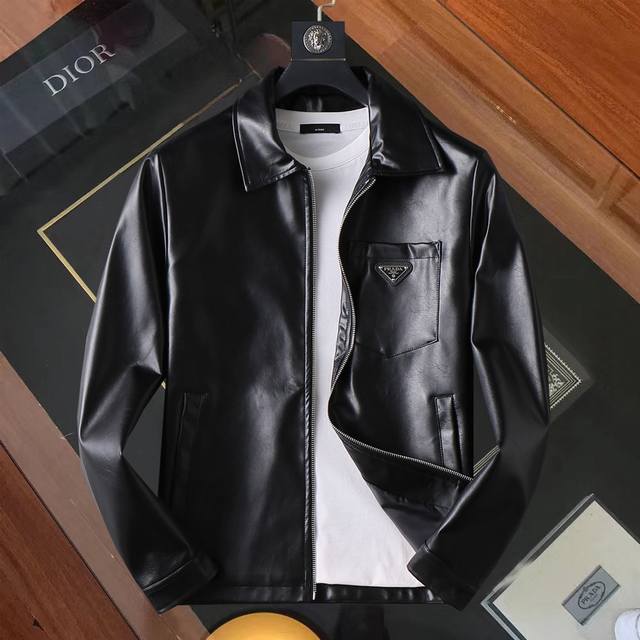 Same style as Prada official website! 2025 Spring/Autumn new men's leather jack
