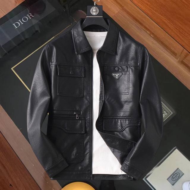 Same style as Prada official website! 2025 Spring/Autumn new men's leather jack