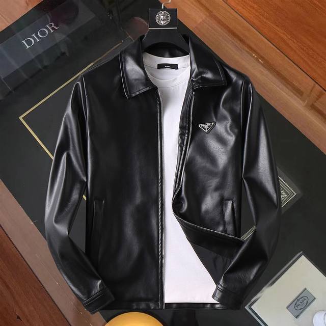 Same style as Prada official website! 2025 Spring/Autumn new men's leather jack