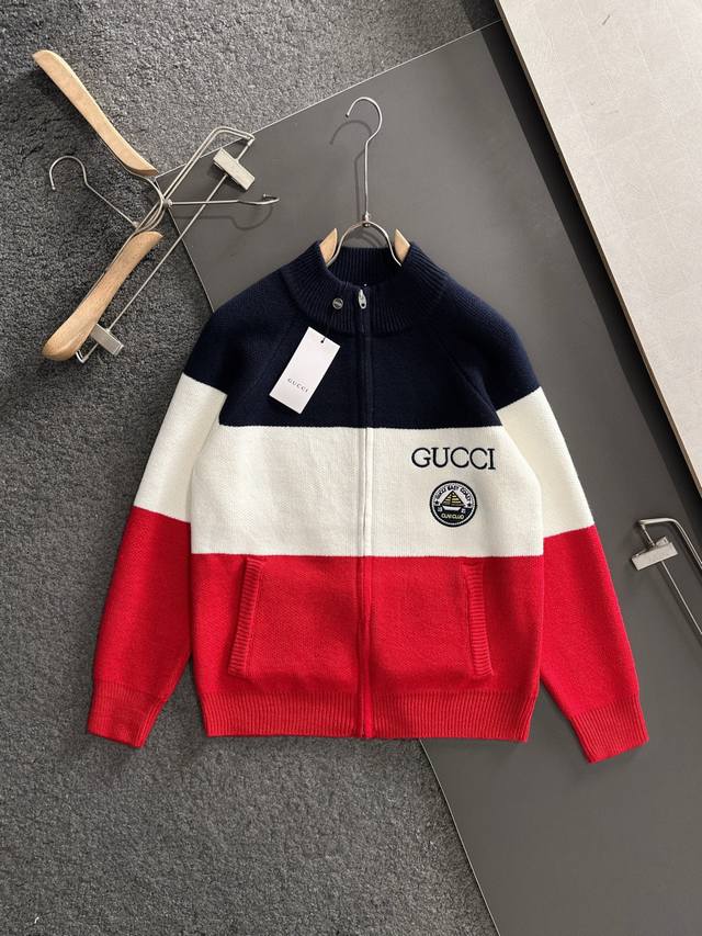 Gucci 2025 Autumn/Winter New Unisex High-Weight Knit Cardigan with Logo Stripe D