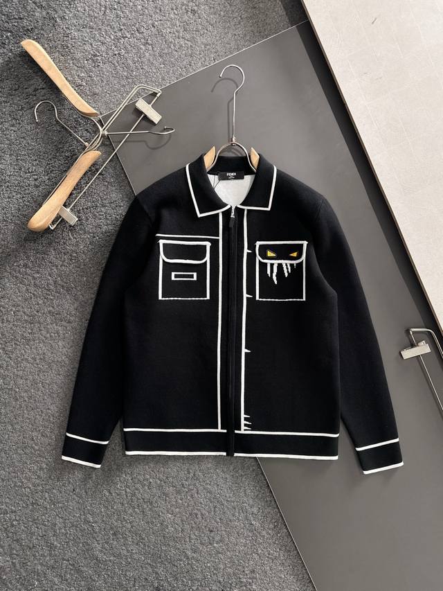 Fendi 2025 Autumn/Winter New Unisex High-Weight Knit Cardigan with Logo Stripe D