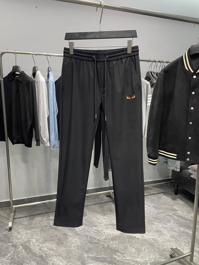 Fd25Fw Early Autumn New Style Black Woven Fabric Fashion Drawstring Casual Pants