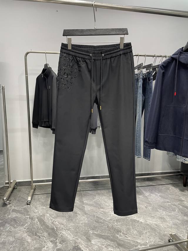 LV25Fw Autumn/Winter New Style Black Technical Cotton Drawstring Casual Pants, M